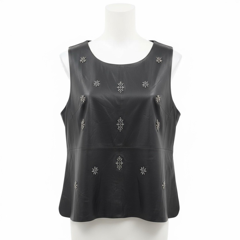 Lane Bryant Tank Faux Leather Peplum Jeweled Women's 24 Black